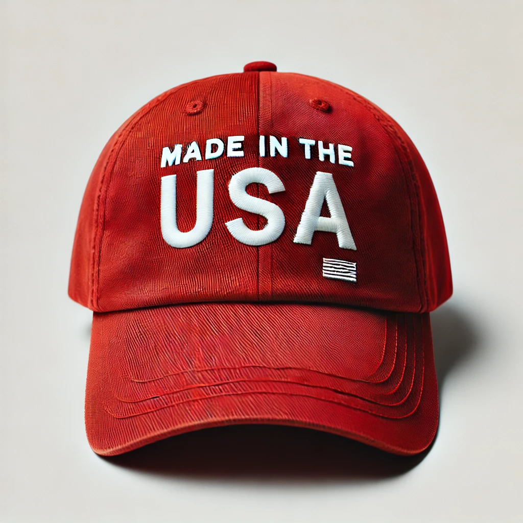 Red Cap Hat with 'Made in the USA' text